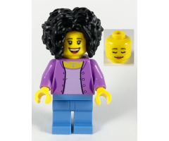 Female, Bushy Black Hair, Medium Lavender Jacket on Lavender Shirt, Medium Blue Legs