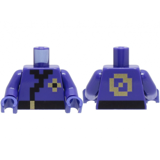 Torso Pixelated Ninja Tunic with Black Hems and Sash, Gold Buckle and Symbols Pattern / Dark Purple Arms / Dark Purple Hands