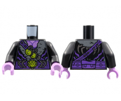 Torso Fur Coat, Dark Bluish Gray Collar, Dark Purple Belt, Lime Buckle and Grenades Pattern / Black Arms / Medium Lavender Hands
