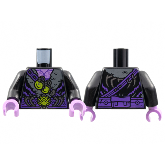 Torso Fur Coat, Dark Bluish Gray Collar, Dark Purple Belt, Lime Buckle and Grenades Pattern / Black Arms / Medium Lavender Hands