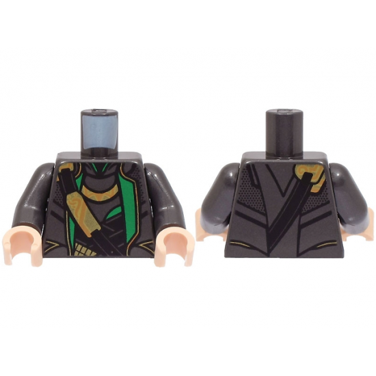 Torso Suit with Green Lapels, Black Shirt and Shoulder Belt with Gold Clasps Pattern / Pearl Dark Gray Arms / Light Nougat Hands