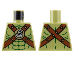 Torso Bare Chest, Dark Green Contour Lines, Reddish Brown Crossbelts with Skull Clasp Pattern