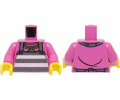 Torso Shirt and Dark Bluish Gray Apron with White Prison Stripes, Gold Necklace with Medallion Pattern / Dark Pink Arms / Yellow Hands