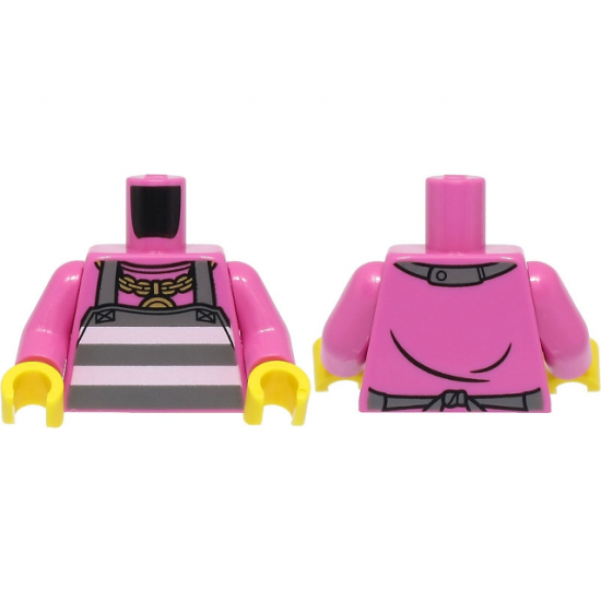 Torso Shirt and Dark Bluish Gray Apron with White Prison Stripes, Gold Necklace with Medallion Pattern / Dark Pink Arms / Yellow Hands