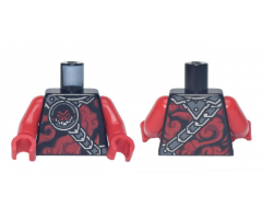 Torso Red Smoke, Black and Silver Collar and Strap, Black and Red Monkey Head with White Pointed Teeth Pattern / Red Arms / Red Hands