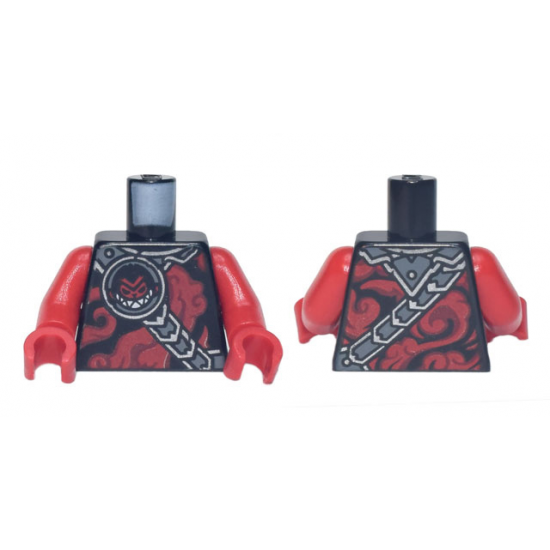 Torso Red Smoke, Black and Silver Collar and Strap, Black and Red Monkey Head with White Pointed Teeth Pattern / Red Arms / Red Hands
