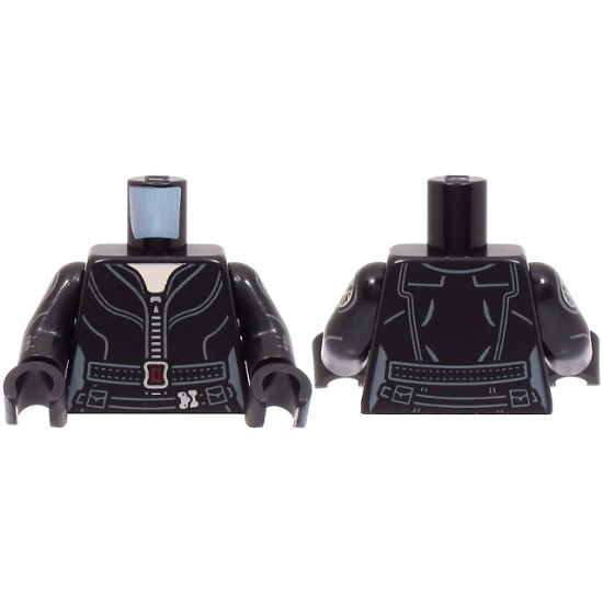 Torso Female Suit with Silver Zipper, Dark Bluish Gray Belt with Dark Red Buckle, Light Nougat Neck Pattern / Black Arms with SHIELD Logo Pattern / Black Hands