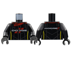 Torso Red Collar and Diagonal Lines, Silver Dotted Stitching, White 'DODGE', Yellow Side Stripes Pattern / Black Hands / Black Arms