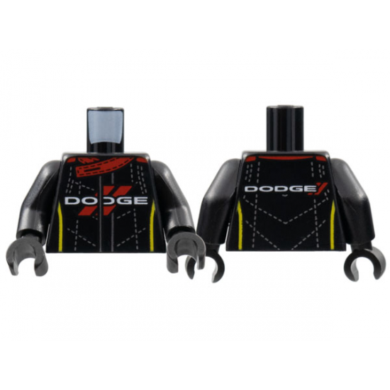 Torso Red Collar and Diagonal Lines, Silver Dotted Stitching, White 'DODGE', Yellow Side Stripes Pattern / Black Hands / Black Arms