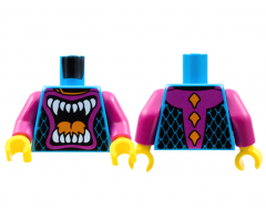 Torso Race Suit, Angry Open Mouth with White Teeth and Orange Tongue Pattern / Magenta Arms / Yellow Hands