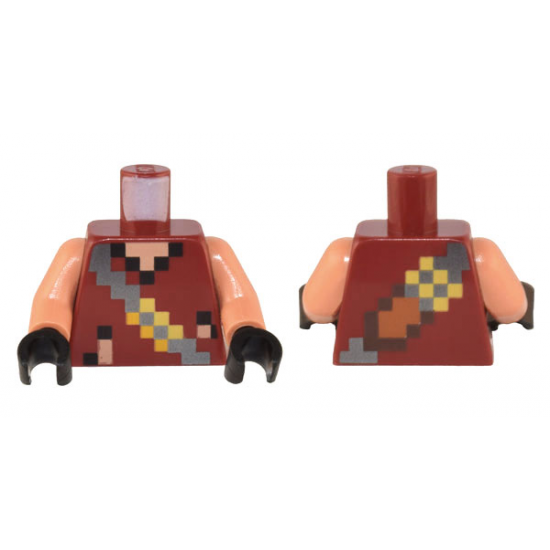 Torso Pixelated Vest with Silver Cross Strap with Yellow Buckles and Medium Nougat and Dark Brown Sword Pattern / Nougat Arms / Black Hands