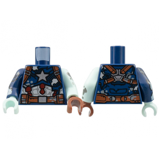 Torso Tattered Captain America Armor Pattern / Light Aqua Arm Left with Splotches Pattern / Dark Blue Arm Right with Torn Sleeve Pattern / Reddish Brown Hand Left / Light Aqua Hand Right