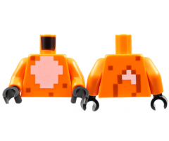 Torso Minecraft Skin with Pixelated White Fur Belly, Fox Tail on Back Pattern / Orange Arms / Black Hands
