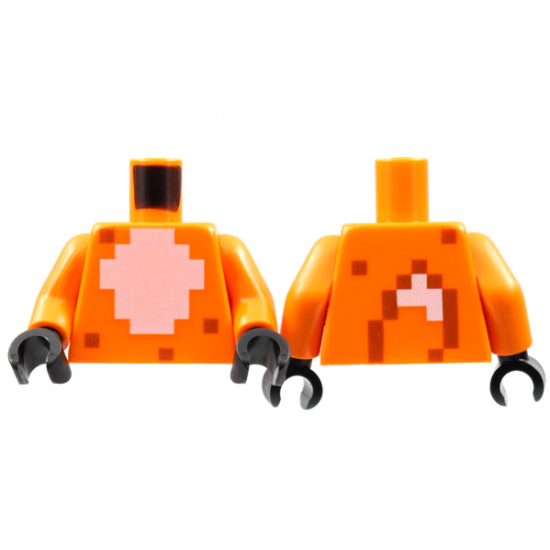 Torso Minecraft Skin with Pixelated White Fur Belly, Fox Tail on Back Pattern / Orange Arms / Black Hands