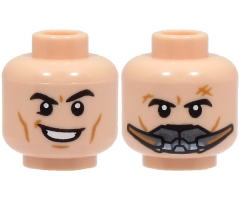 Minifigure, Head Dual Sided Black Eyebrows, Medium Nougat Cheek Lines and Dimples, Lopsided Open Mouth Smile / Breathing Apparatus Pattern - Hollow Stud