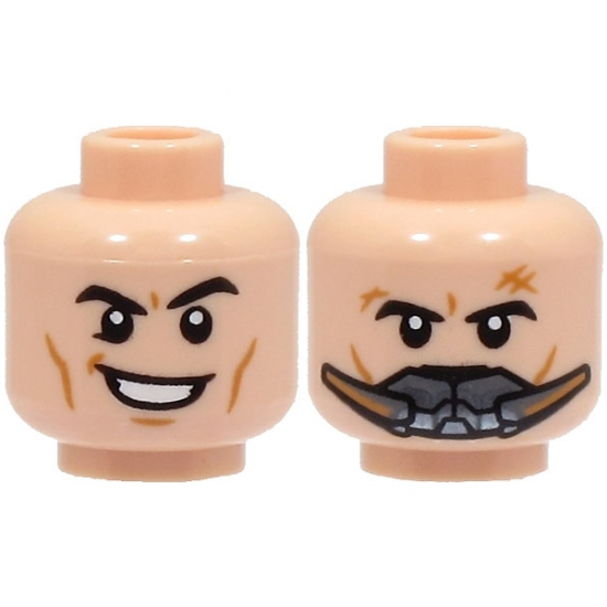 Minifigure, Head Dual Sided Black Eyebrows, Medium Nougat Cheek Lines and Dimples, Lopsided Open Mouth Smile / Breathing Apparatus Pattern - Hollow Stud