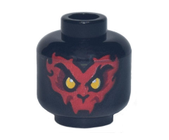 Minifigure, Head Red and Black Fur, Long Curved Eyebrows, and Yellow Eyes Pattern - Hollow Stud
