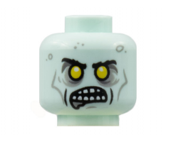 Minifigure, Head Alien Zombie, Black Eyebrows, Yellow Eyes, Open Mouth Showing Teeth, Dark Bluish Gray Splotches Pattern - Hollow Stud