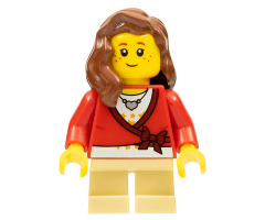 Sweater Cropped with Bow, Heart Necklace, Tan Short Legs, Reddish Brown Female Hair over Shoulder