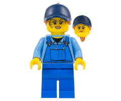 Mechanic Female with Dark Blue Cap, Dark Orange Ponytail, Medium Blue Shirt and Blue Overalls, with Back Print
