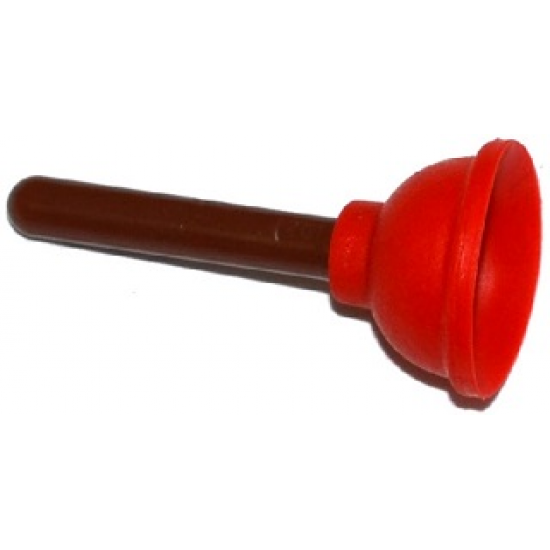 Minifigure, Utensil Plunger with Molded Hard Plastic Reddish Brown Handle Pattern - Flexible Rubber