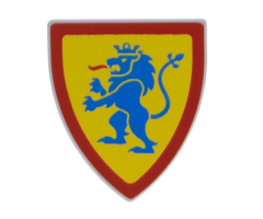 Minifigure, Shield Triangular  with Blue Lion Standing with Raised Foot on Yellow Background with Red Border Pattern