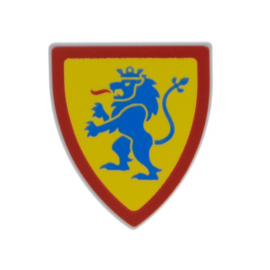 Minifigure, Shield Triangular  with Blue Lion Standing with Raised Foot on Yellow Background with Red Border Pattern