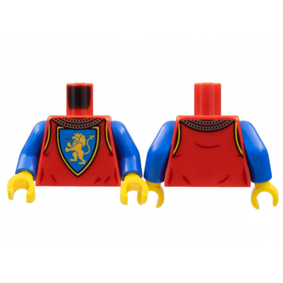 Torso Castle Surcoat, Silver Chain Mail Collar, Yellow Lion with Raised Foot on Blue Shield Emblem Pattern / Blue Arms / Yellow Hands