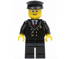Airport - Pilot with Red Tie and 6 Buttons, Black Legs, Black Hat, Glasses and Open Smile