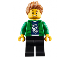 Hiker, Male, Green Jacket over Raccoon Shirt, Black Legs, Medium Nougat Spiked Hair