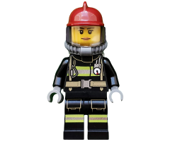 Fire - Reflective Stripes with Utility Belt, Dark Red Fire Helmet, Breathing Neck Gear with Air Tanks, Peach Lips Smile