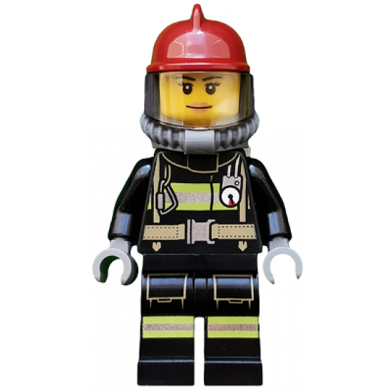 Fire - Reflective Stripes with Utility Belt, Dark Red Fire Helmet, Breathing Neck Gear with Air Tanks, Peach Lips Smile