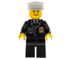 Police - City Suit with Blue Tie and Badge, Black Legs, Scowl, White Hat