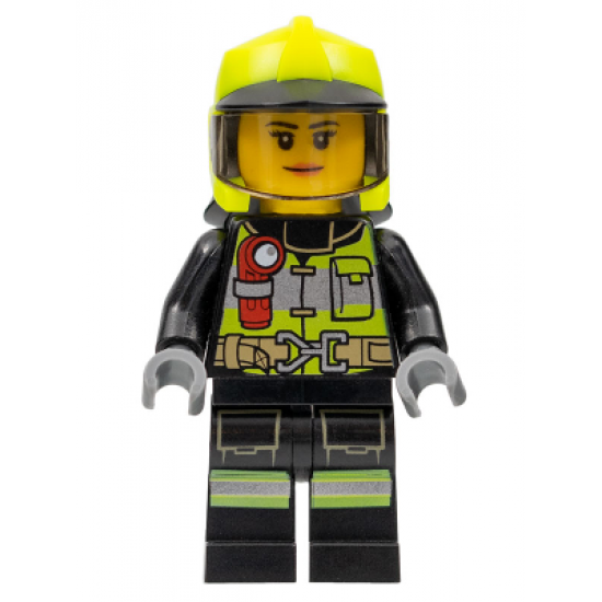Fire - Reflective Stripes with Utility Belt and Flashlight, Neon Yellow Fire Helmet, Trans-Black Visor, Peach Lips