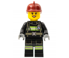 Fire - Reflective Stripes with Utility Belt, Dark Red Fire Helmet, Black Eyebrows