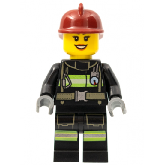 Fire - Reflective Stripes with Utility Belt, Dark Red Fire Helmet, Black Eyebrows