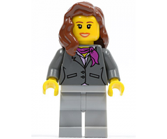 Dark Bluish Gray Jacket with Magenta Scarf, Light Bluish Gray Legs, Reddish Brown Female Hair over Shoulder, Peach Lips