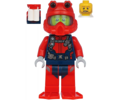 Scuba Diver - Male, Open Mouth, Dark Tan Beard, Red Helmet, White Air Tanks, Red Flippers