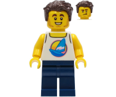 Surfer - Male, White Tank Top with Dark Azure Windsurf, Dark Blue Legs, Dark Brown Hair