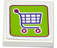 Tile 2 x 2 with Shopping Cart / Trolley on Lime Background Pattern (Sticker) - Set 41118