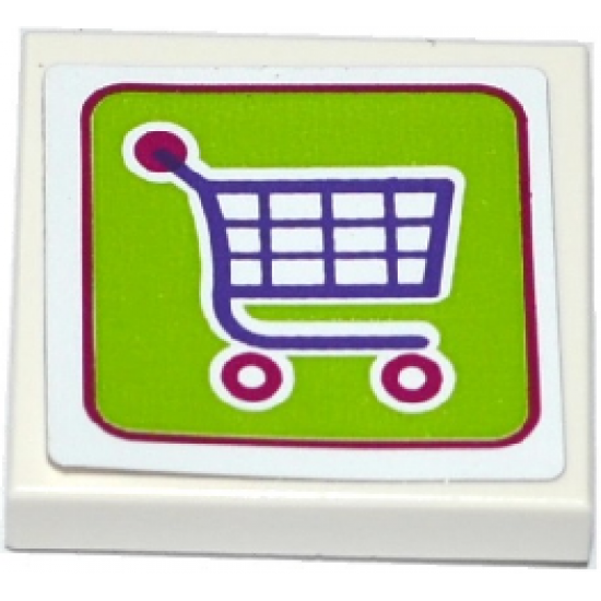 Tile 2 x 2 with Shopping Cart / Trolley on Lime Background Pattern (Sticker) - Set 41118