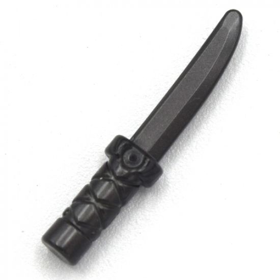 Minifigure, Weapon Knife with Flat Hilt End and Curved Blade, Cross Hatched Grip
