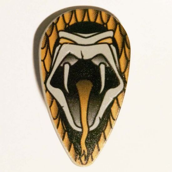 Minifigure, Shield Ovoid with HP Open Mouth Snake Head with Bright Light Orange Eyes and Tongue Pattern