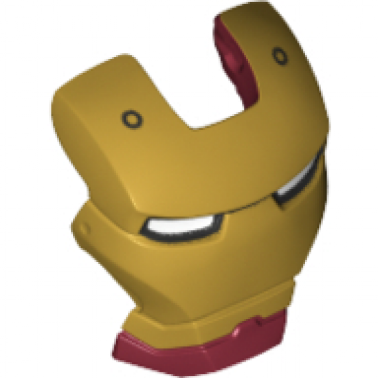 Minifigure, Visor Top Hinge with Gold Face Shield, White Eyes and 2 Black Rivets Pattern