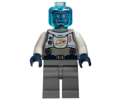 Cyber Drone Robot - Flat Silver Spacesuit with Harness and White Panel with Classic Space Logo, Trans-Light Blue Head