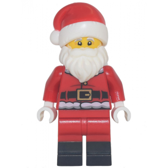 Santa - Red Fur Lined Jacket with Button and Plain Back, Red Legs with Black Boots, White Bushy Moustache and Beard