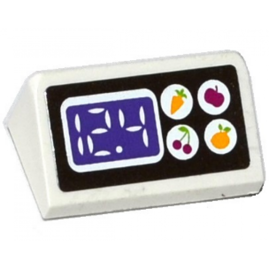 Slope 30 1 x 2 x 2/3 with Apple, Carrot, Cherry and Lemon in White Circles and '12.4' Digital Display Pattern (Sticker) - Set 41118