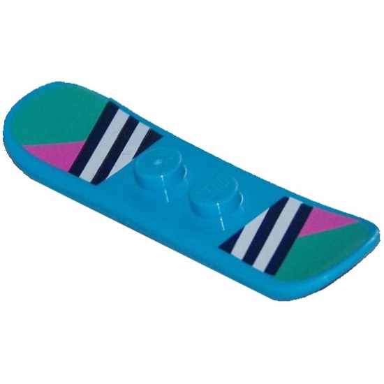 Minifigure, Utensil Snowboard Small with Dark Blue and White Stripes, Dark Pink Triangles and Dark Turquoise Ends Pattern (BAM)