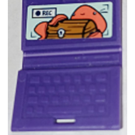 Minifigure, Utensil Computer Laptop with 'REC', Coral Octopus, and Treasure Chest on Light Aqua Screen Pattern (Sticker) - Set 41381