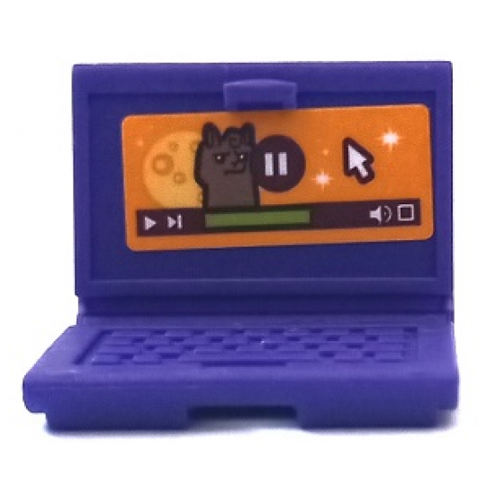 Minifigure, Utensil Computer Laptop with Alpaca, Pause Symbol and Mouse Cursor on Orange Screen Pattern (Sticker) - Set 41432